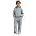 thumbnail image 3 of Glisme Girls Outfit Set Solid Color Long Sleeve Hooded Tops With Pocket Pants Outfit Casual Girls Set Size 11-12 Years Grey, 3 of 7