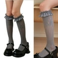 thumbnail image 2 of Huhudde Women Knee Highs Stocking Hollow out Calf Socks Fishnets Stockings Sheer Trouser Socks Ruffle Frilly Knee Highs Socks, 2 of 20