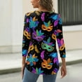 thumbnail image 5 of Mardi Gras Shirts Womens Feathers Print Crew Neck Green Tunic Tops 3/4 Sleeve Glitter Party Blouse Black S, 5 of 5