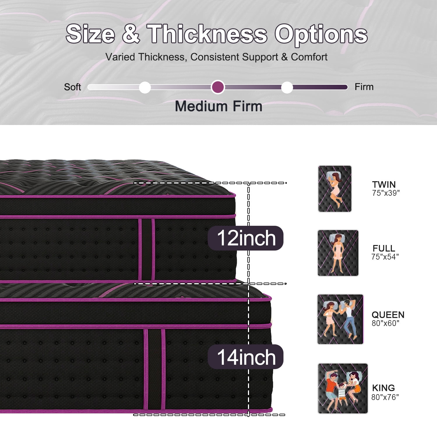 Skyhedon King Size Mattress 12inch Hybrid Mattress Medium Firm Gel Memory Foam Pocket Innerspring For Pressure Relief Motion Isolation,Adult