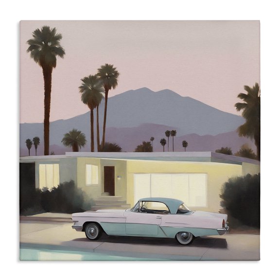 Stupell Industries Poolside Classic Car Transportation Painting Wrapped Canvas Art Print Wall Art, 17 x 17