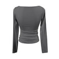 thumbnail image 4 of UoCefik Red Long Sleeve Shirt Women Fashion Fitted Crop Top Fall Scoop Neck Trendy T-Shirts Solid Color Dressy Basic Clothes Dark Gray XS, 4 of 5