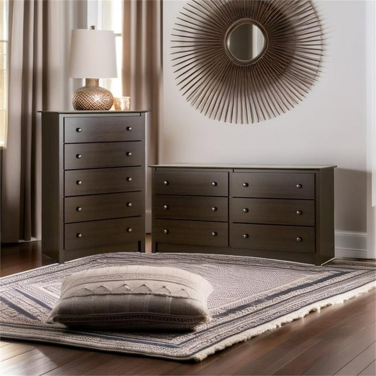 Home Square Espresso 2-Piece Set with Wooden 5-Drawer Chest and 6