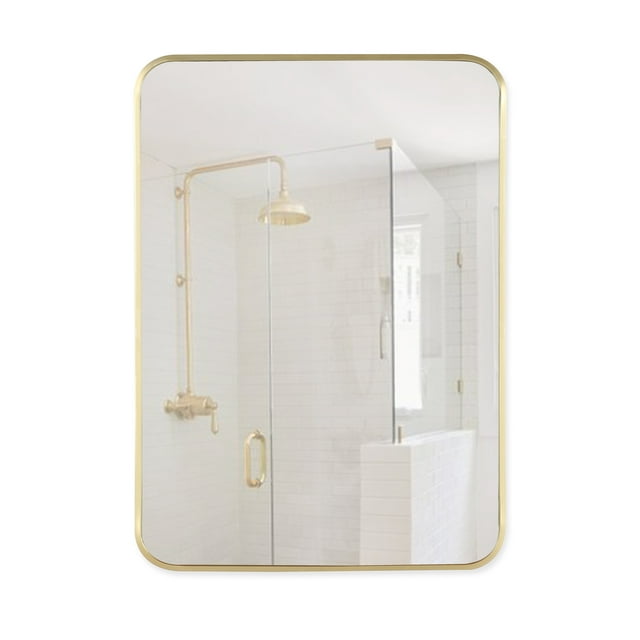 Mirrorize Canada Rounded Rectangle Gold Bathroom Framed Decorative Wall Mirror (27.5 in. H x 19.7 in. W)