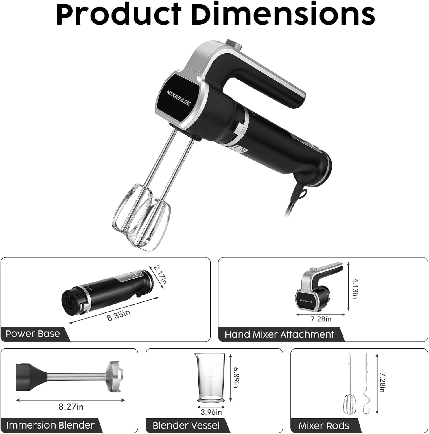 2-in-1 Hand Mixer Immersion Blender Electric with 600W Motor, 12 Speeds &