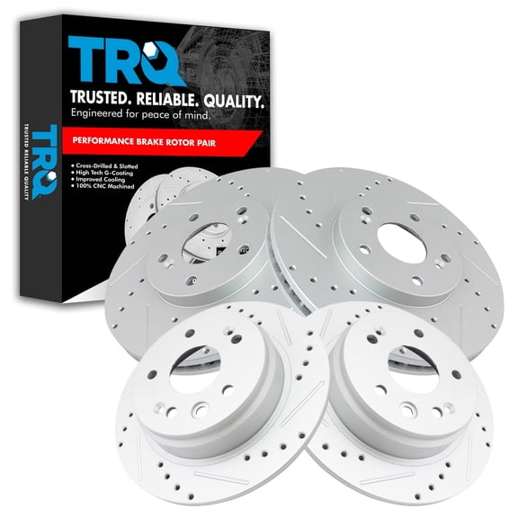 TRQ Front and Rear Performance Brake Rotors Set Premium G-Coated Cross Drilled & Slotted Fits Select 1999-2003 Acura TL