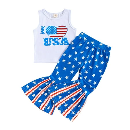 

CenturyX Independence Day Clothes Newborn Baby Boy Girl Short Sleeve Cotton T-Shirt Print Shorts Pant Bottom 2PCS Summer Set White 3-4 Years