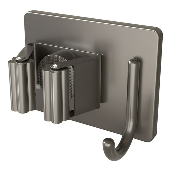 SATRINO Mop Broom Holder Wall Mounted SUS304 Stainless Steel, Mop Broom Organizer with 1 Installation Methods (No Drilling Installation), Mop Hanger Heavy Duty with Hooks
