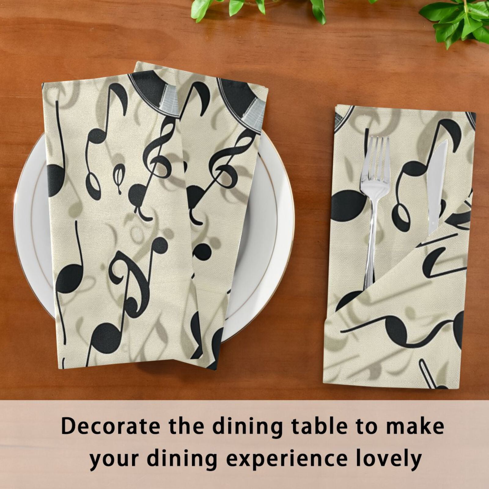 JSTEL Music Notes Record Cloth Napkins Set of 6, 20x20 Inch Washable and Reusable Napkin for Decoupage Dinner Party Everyday Use
