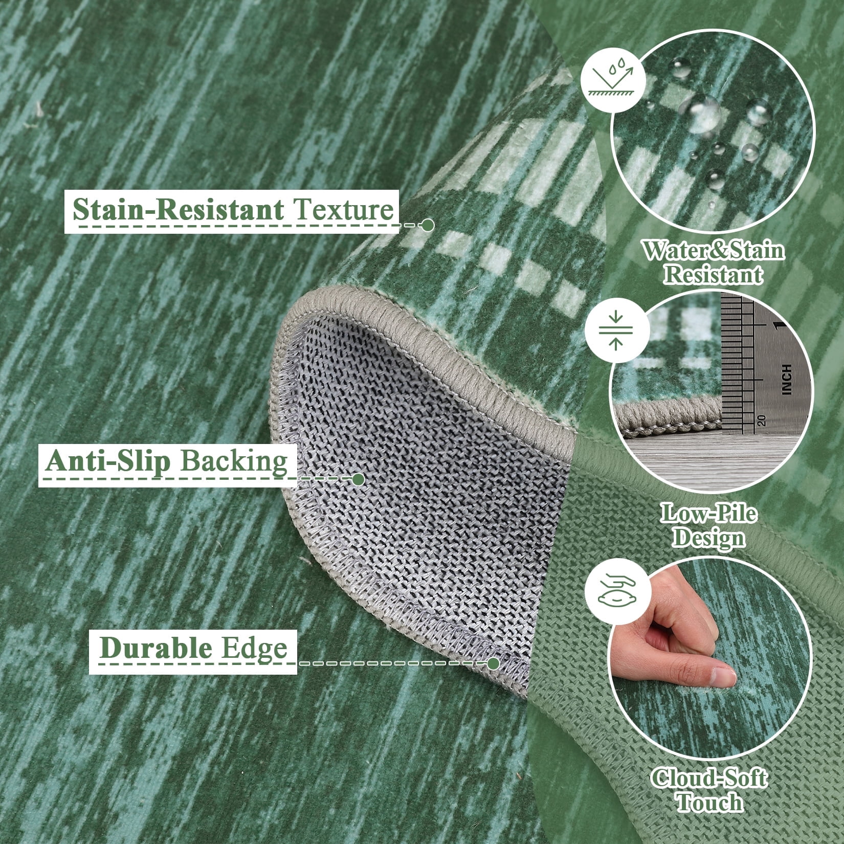 Twister.CK Modern 10' x 13' Bordered Area Rug, Washable Irregular Rugs, Non-Slip Carpet for Bedroom Dining Room Home Office, Green