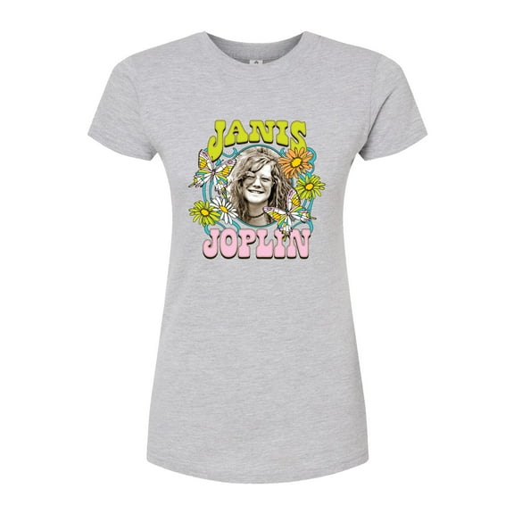 Janis Joplin - Butterfly And Flowers - Juniors Fitted Graphic T-Shirt