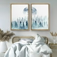 thumbnail image 4 of IDEA4WALL Framed Wall Art Woodland Nursery Decor Print Set Watercolor Blue Full Moon & Green Forest Nature Pastel Modern Art Rustic for Living Room, Bedroom, Office -24"x36"x2 Natural, 4 of 5
