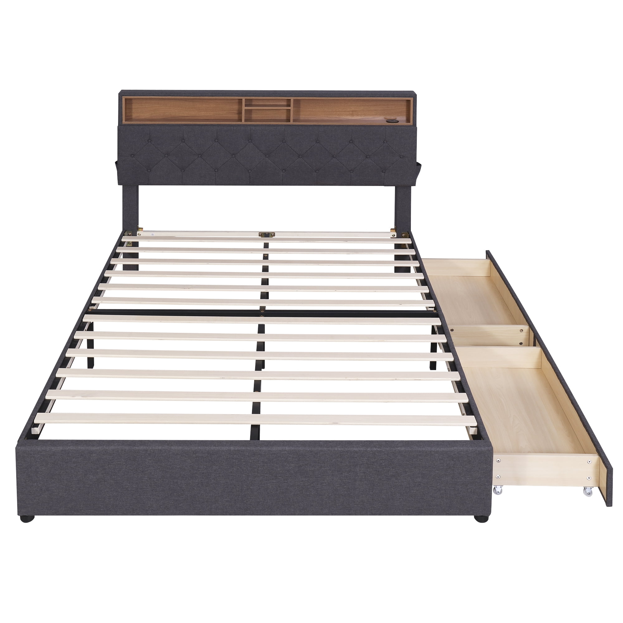 Euroco Adult Queen Modern Platform Bed with Storage Drawers, Gray