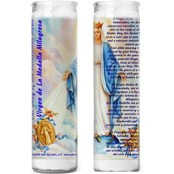 Set of 2 Miraculous Medal Prayer Candles 2 Veladoras De La Milagrosa