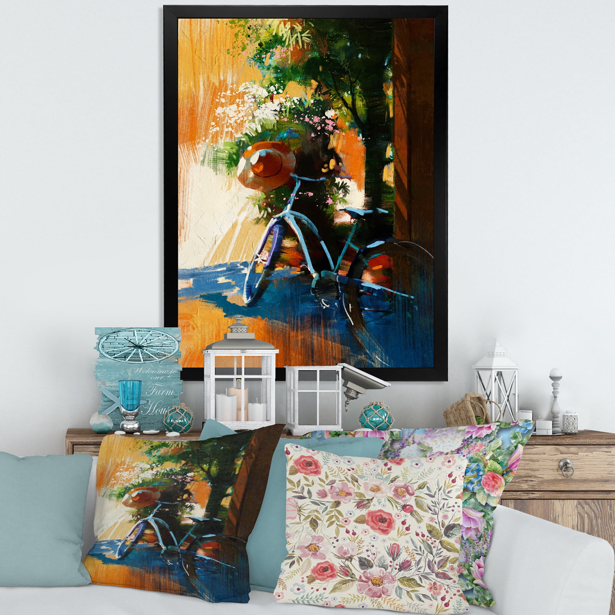 Designart 'Ancient Bicycle and Old Hat On Summer Day' Vintage Framed Art Print