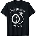 thumbnail image 1 of Just Married 2024 Wedding Rings Matching Couple Newlyweds T-Shirt - As Picture - M, 1 of 2
