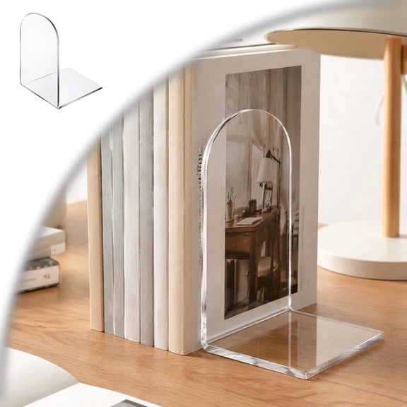 Acrylic Bookend, Clear Book End for Heavy Books, Bookend Holders for Shelves, Arch Book Stopper to Hold Books, Decorative Bookends for Home, Office