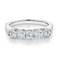 thumbnail image 2 of Gem Stone King 925 Sterling Silver White Lab Grown Diamond and Sky Blue Aquamarine 5-Stone Wedding Anniversary Band Ring for Women (0.85 Cttw, Gemstone April Birthstone, Size 8), 2 of 3