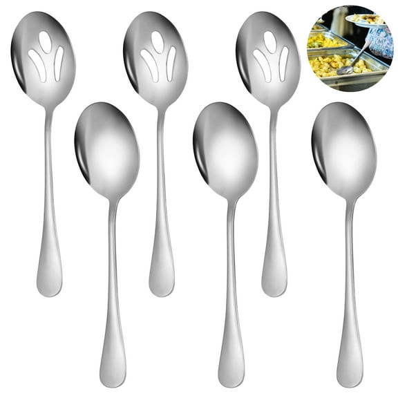 6PCS Large Serving Spoons, Stainless Steel Buffet Spoons Set, Includes Slotted and Regular Spoons, Polished Finish, Sturdy and Rust-Resistant, Serving Utensils for Catering Events