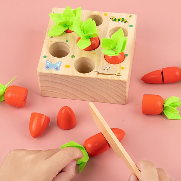 Juego De Madera Montessori 3 En 1: Cosecha De Zanahorias, Corte De Frutas Y Pesca Magnética, Ideal Para Niños De 3 A 5 Años