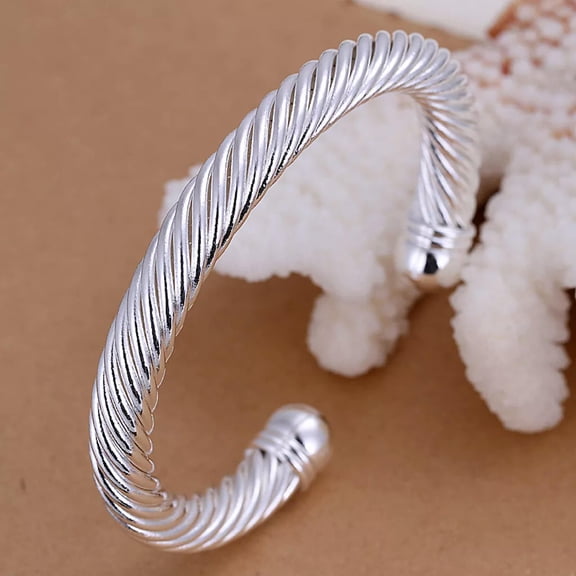 QQTDFG Unisex Men Womens 925 Sterling Silver Cuff Bangle Bracelet L85-default
