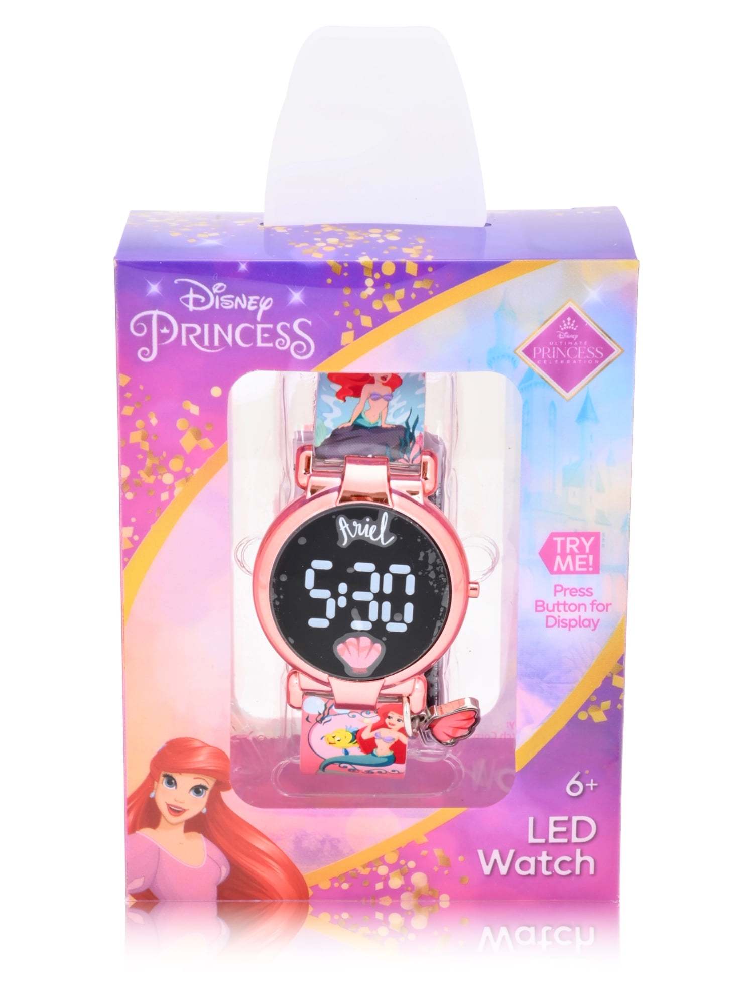 Disney Ariel Unisex Child LED Watch with Dangle Shell Charm- PN4414WM