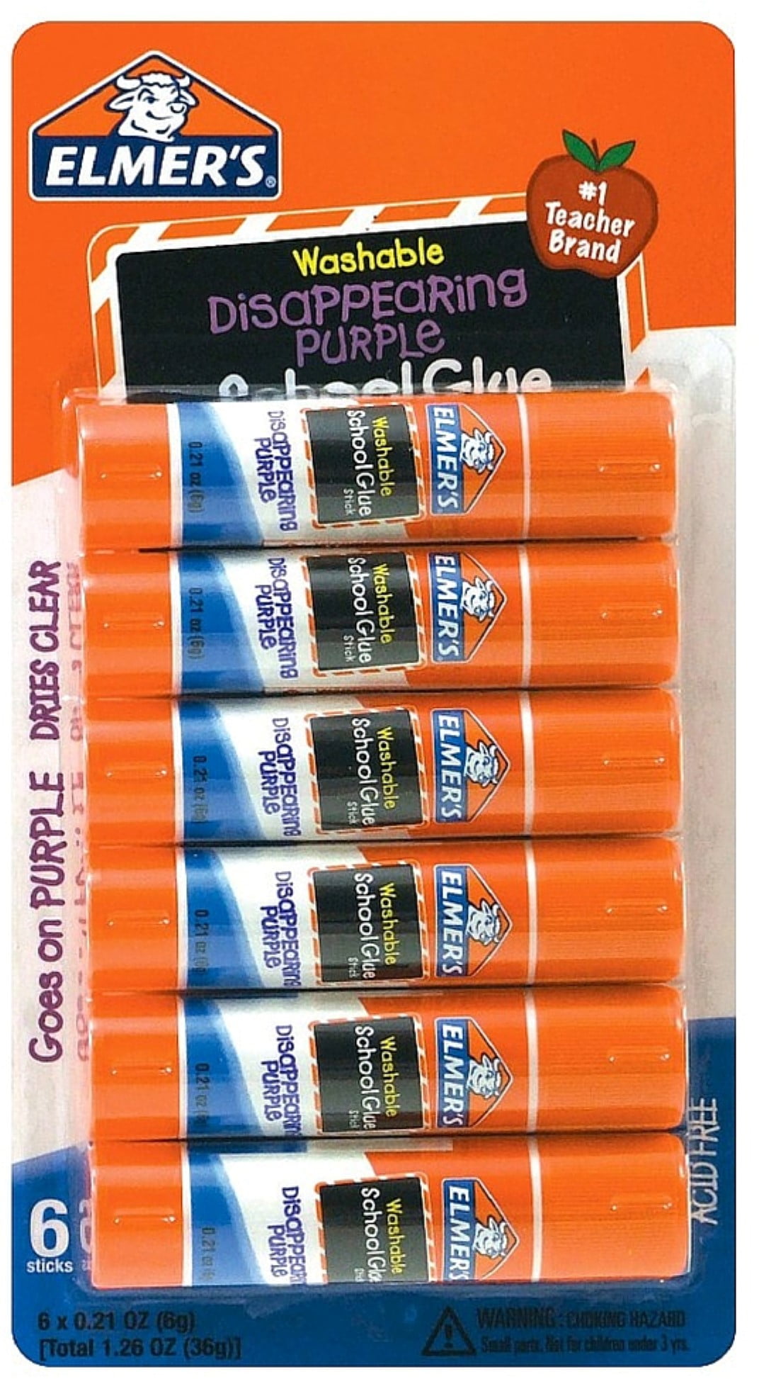 Elmer's Washable Disappearing Purple School Glue Sticks 6 ea (Pack of 2