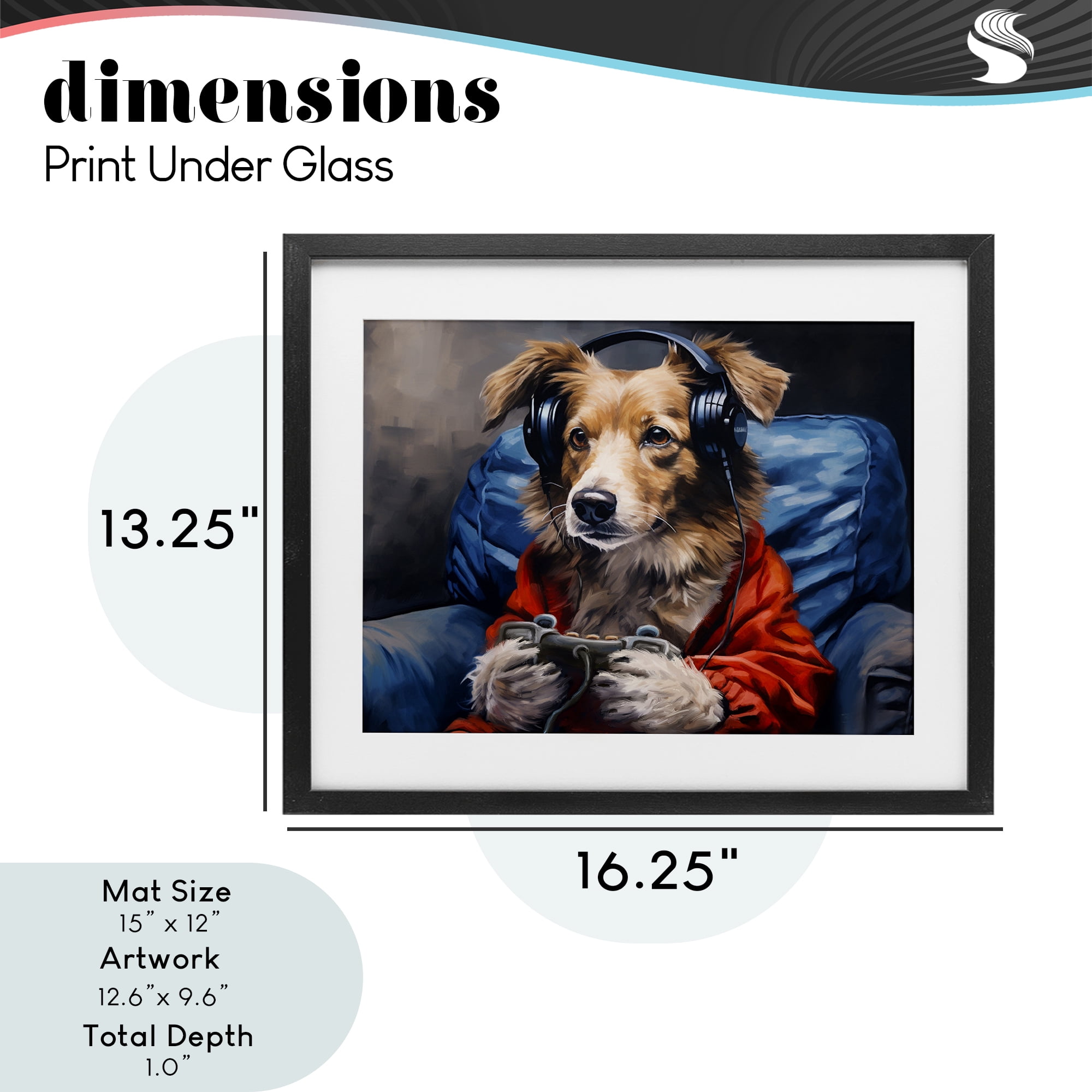 Game Master Dog Black Framed Print Under Glass, design by Shawna Stewart