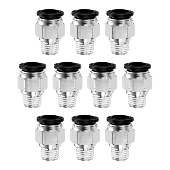 Uxcell 10pcs Push to Connect Fitting 12mm Tube OD x 1/4" NPT Thread Male Straight Quick Connector Copper Air Line Hose Fittings for Industry Air System PC12-N02, Black