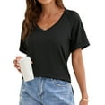 thumbnail image 5 of YouLoveIt Women's Summer T-Shirt Short Sleeves Tees V-Neck Casual Tee Shirts Solid Color Tops Plus Size Basic Tunic Tops Performance V-Neck Tee Summer Tees, 5 of 8