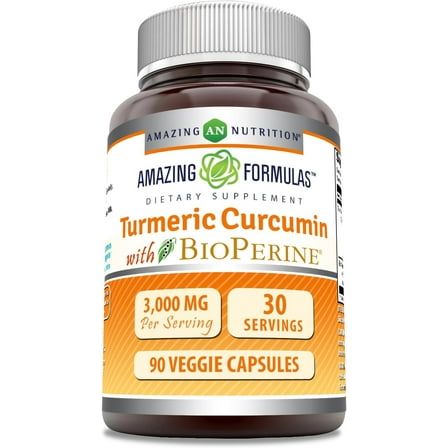 Amazing Formulas Turmeric Curcumin with Bioperine 3000 mg Per Serving 90 Veggie Capsules Supplement | Non-GMO | Gluten Free | Made in USA