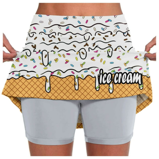 SHIXIAOO Summer Women's Casual Mid Rise Skirt with Pockets Featuring Ice Print for Stylish Everyday Wear Rip Skirts Mini Skirt for Women Casual Summer