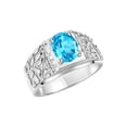 thumbnail image 3 of RYLOS Men's Rings 14K White Gold Designer Nugget Ring Oval 9X7MM Gemstone & Diamonds  Blue Topaz December Birthstone Rings For Man Size 12, 3 of 7