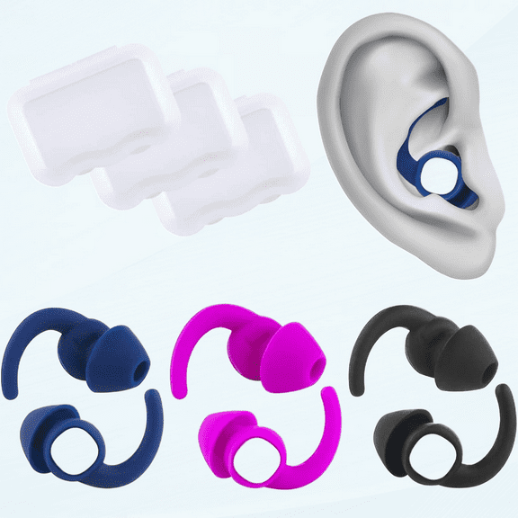 3 Pairs Ear Plugs for Swimming, Reusable Soft Silicone Noise Canceling Earplugs for Sleeping, Studying, Airplanes, Waterproof Swim Earplugs for Bathing, Swimming and Other Watersports