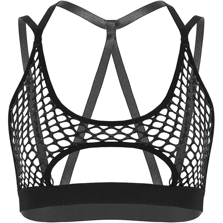 YiZYiF Women's Mesh See Through Bra Tops Sheer Fishnet Bralette Lingerie  Tank Crop Top 