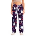 thumbnail image 5 of Halloween Pajamas Pants for Women Ladies Drawstring Pumpkins Ghost Pajama Cute Soft Long Wide Leg Pj Pants Dark Purple 2XL, 5 of 7