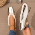 thumbnail image 2 of Xfvqtps Womens Square Toe Flat Shoes Fall Winter Warm Fleece Lining with Metallic Material for Cozy Casual Outdoor Wear Gold, 2 of 9