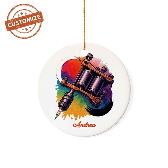 Customizaholic Tattoo Machine Ornament – Colorful Personalized Gift for Tattooists, Custom Holiday Keepsake for Artists