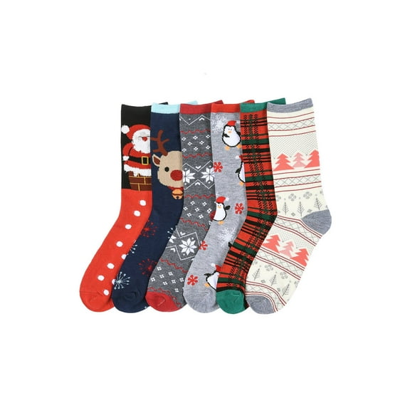 6 Pairs of Mamia Women's Novelty Christmas Holidays Design Crew Socks