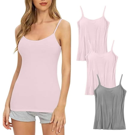 Bigersell Tank Tops Bra Discouts 2024 Women s 3pc Daily Sling with Chest Pad Camisole Shelf Bra Spaghetti Straps Tank Tops Balconette Bra Style F-277 White M