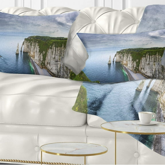 Designart Etretat Aval Cliff and Rocks - Oversized Beach Throw Pillow - 12x20