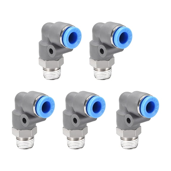 Elbow Push to Connect Air Fittings 6mm Tube OD X 1/8PT Thread Pneumatic Connectors Grey 5Pcs