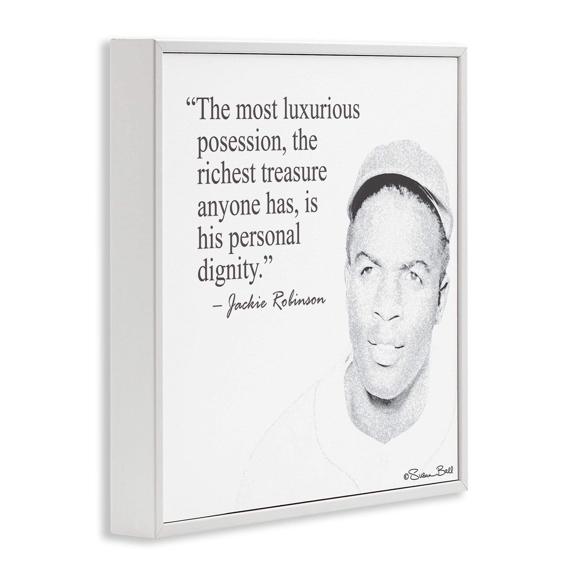 Stupell Industries Personal Dignity Jackie Robinson Quote Black and White Inspirational Painting White Framed Art Print Wall Art, 12 x 12