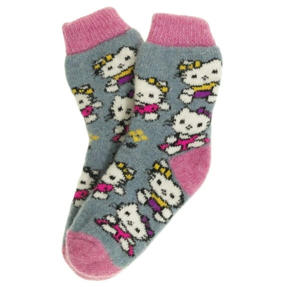 STP GOODS Kitty Wool Children's Socks in Size 16-18 / 4-6 years Winter Knit Socks for Girls Wool Warm Socks for Kids, Blue and Pink