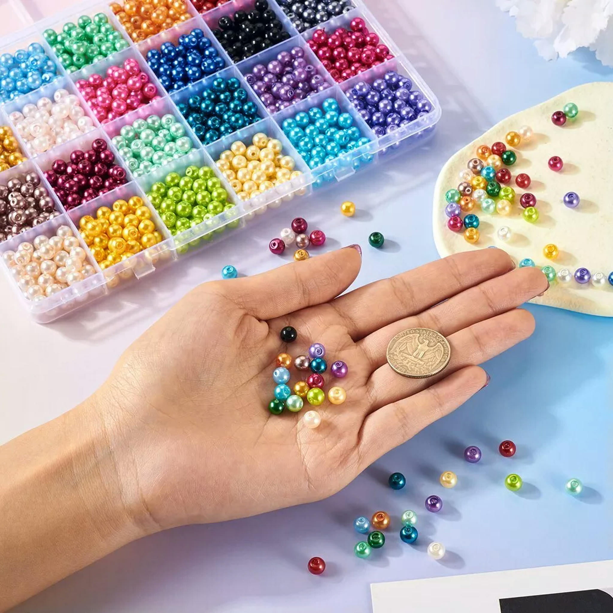 U8MO 1 Box 24 Colors Baking Painted Pearlized Glass Pearl Round Beads Crafts 6~7mm