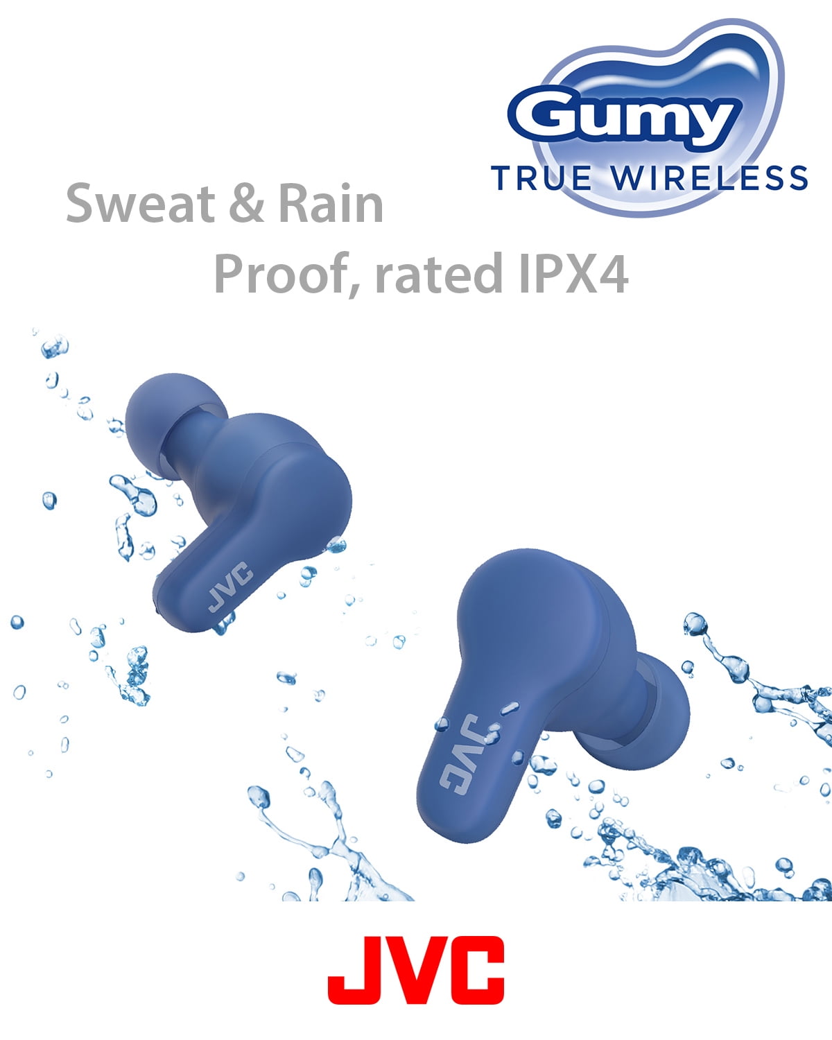 JVC New Gumy True Wireless Earbuds Headphones, Long Battery Life (up to 24 Hours), Sound with Neodymium Magnet Driver, Water Resistance (IPX4) - HAA7T2A (Blueberry Blue)