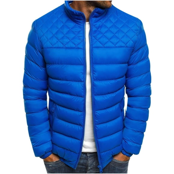 Birdeem Solid Color Stand Collar Zipper Shoulder Chest Rhombus Mens Cotton Coat
