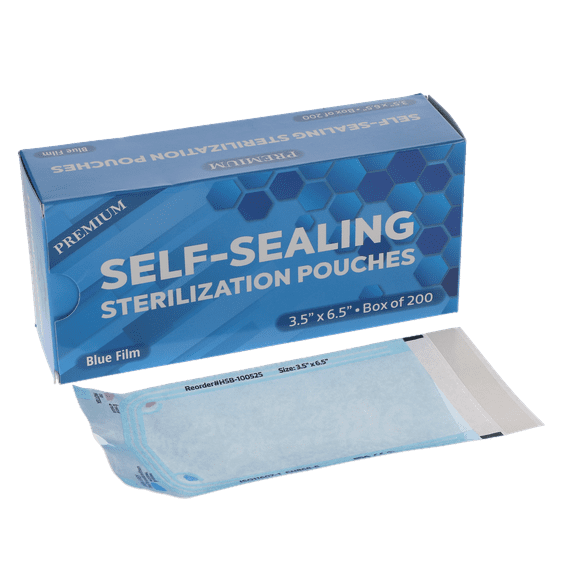 House Brand Dentistry 100525 Paper/Blue Film Self-Sealing Sterilization Pouches 3.50" x 6.5" 200/Bx