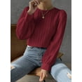 thumbnail image 6 of Women'S Long Sleeve Scoop Neck Pleated Front Fitted Blouse Tops Wine Red M, 6 of 9
