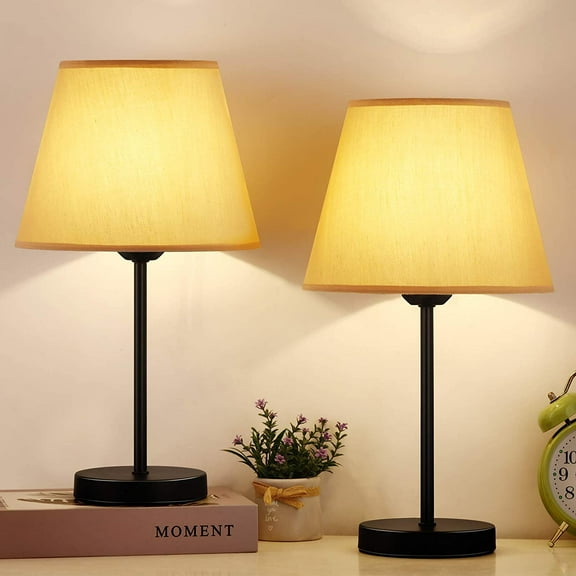 Modern Bedside Table Lamp Set of 2 with Khaki Fabric Shade for Office Bedroom